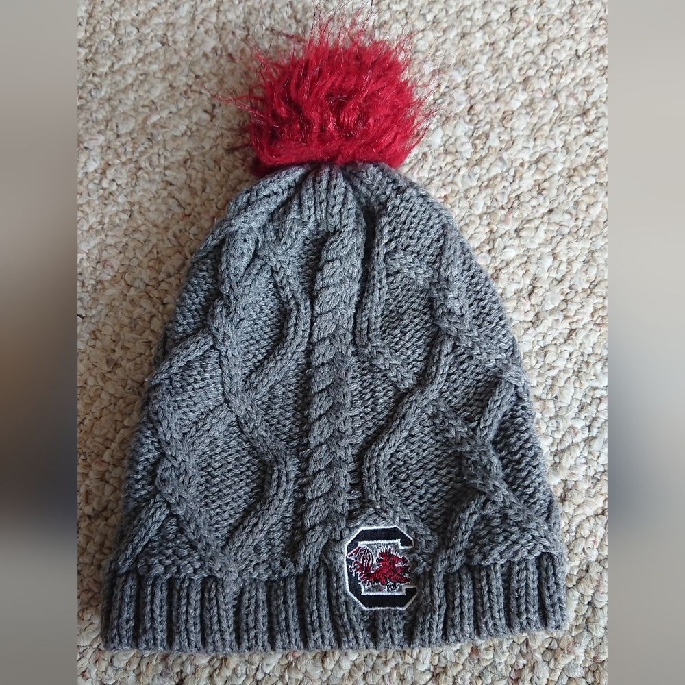 Gray and Garnet gamecock Knit Beanie Pom Pom - ZooZatz